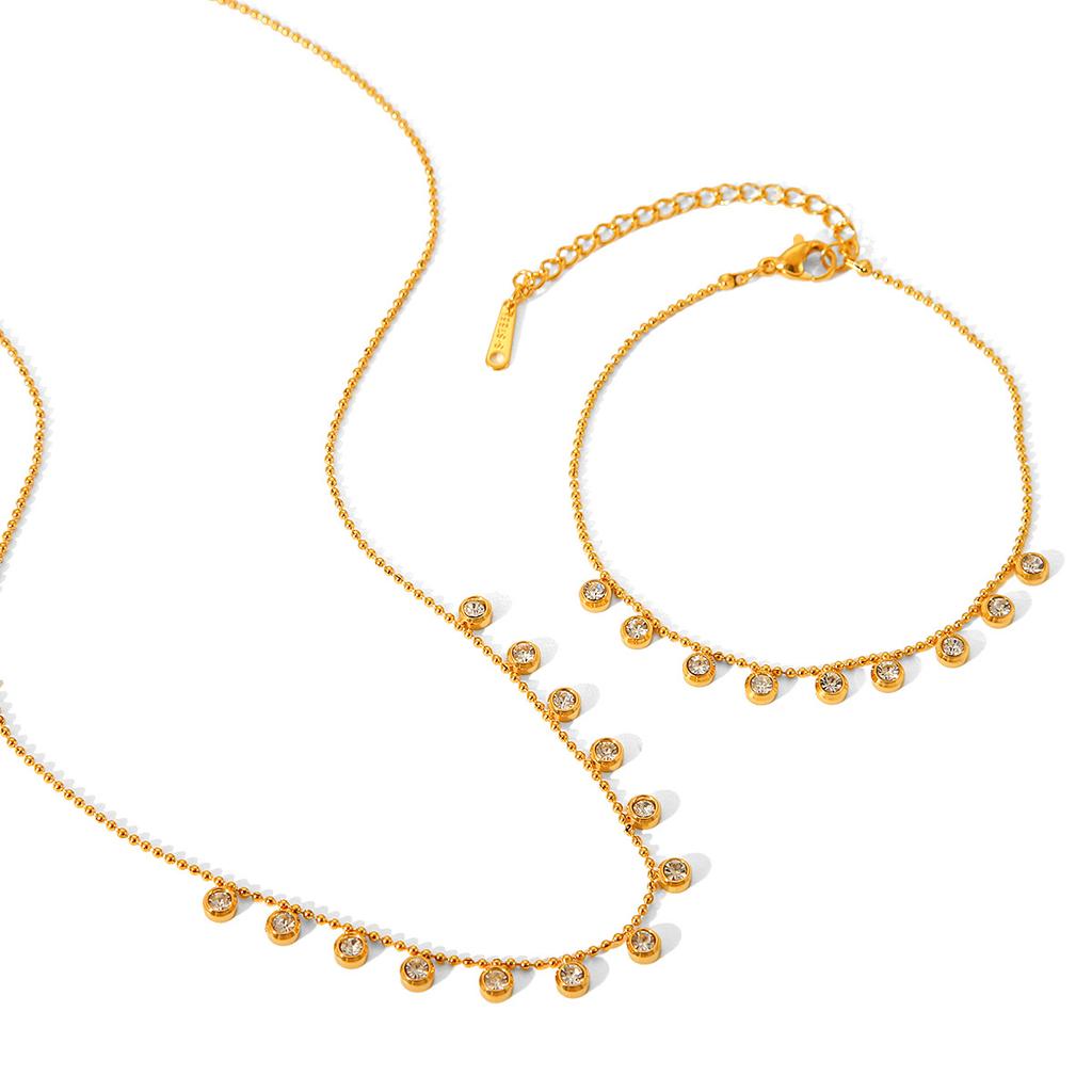 Elegant Diamond Fringe Necklace Fashion Versatile Titanium Steel Choker Chain With White Zircon Bracelet Women Jewelry
