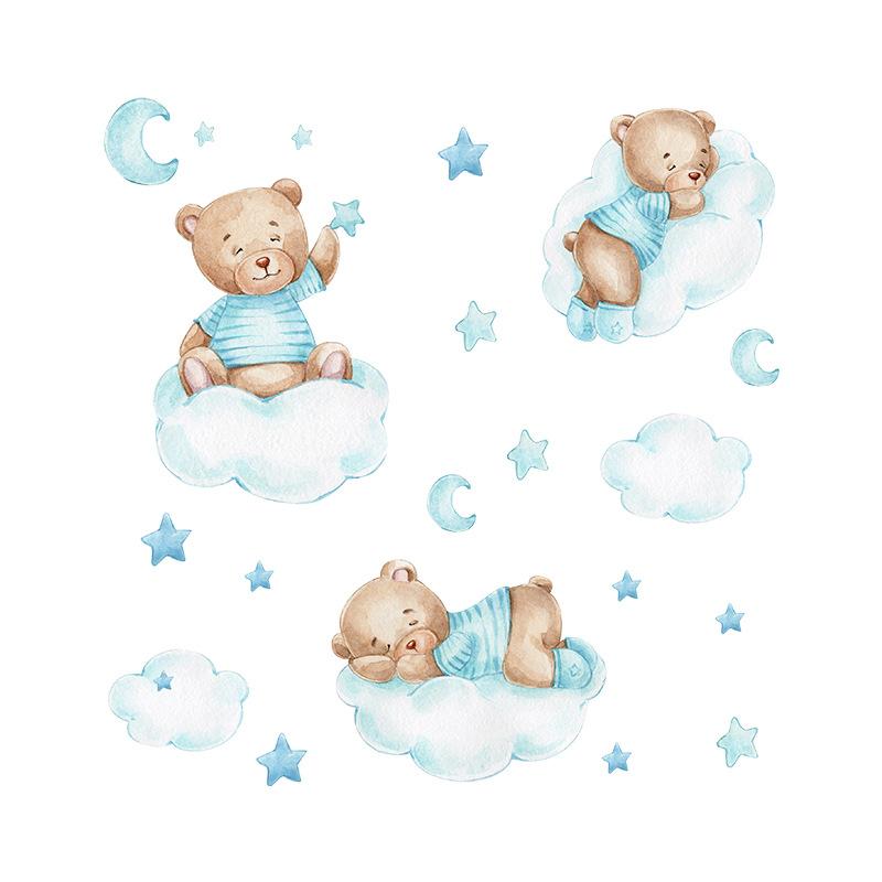 

Наклейка «Спокойной ночи» для детской комнаты, Медведь Луна Облако Звезды Наклейки на стену, Декор для детской, детского сада, дома, Самоклеящееся Съемное Настенное искусство 30x90cm