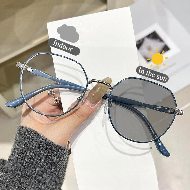 Outdoor Photochromic Sunglasses Ladies Intelligent Color Change Minus Diopter Glasses Trendy Myopia Prescription Lens Eyeglasses