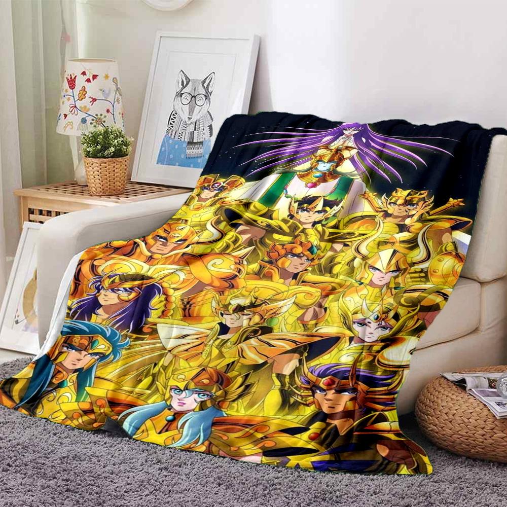 Saint Seiya Print Flannel Blanket High Quality Warm Comfortable Cover for All Seasons Perfect for Gifts Home Decor