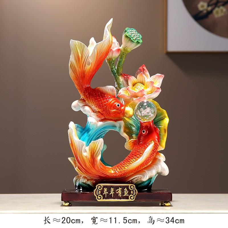 Large Resin Decorative Figurine Living Room Entryway Cabinet Home Decor Gift Yearly Abundance Double Fish Bead