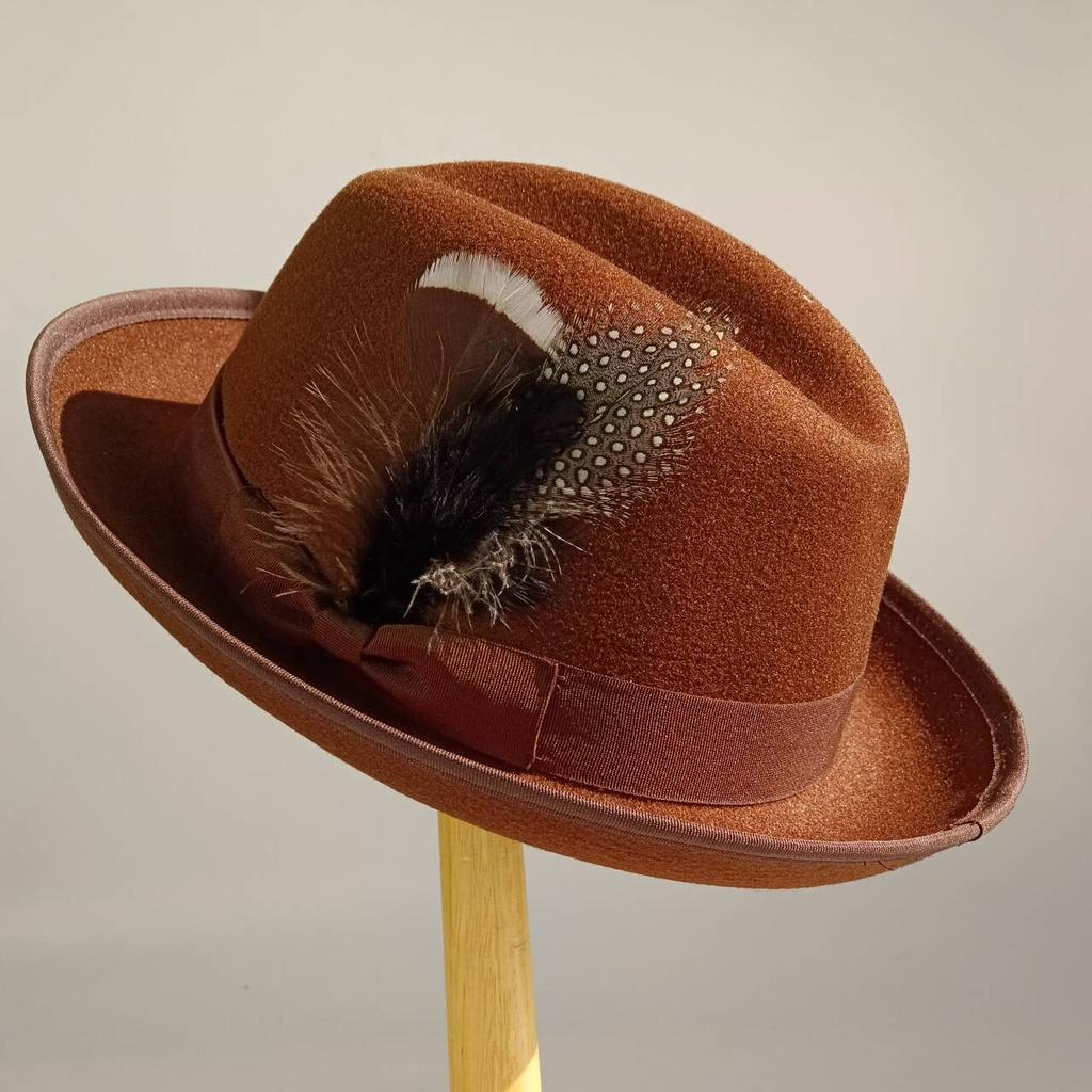 Men's Feathered Jazz Wool Panama Hat, European and American Style Wide-brimmed Party Hat, Fashion Accessory