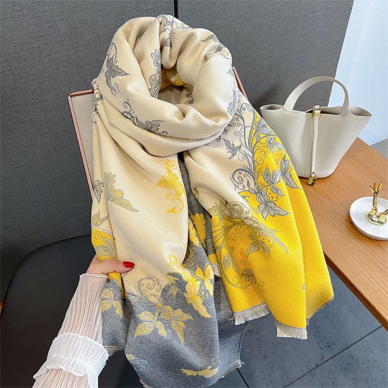 Women Winter Scarf Cashmere Pashmina Shawls and Wraps Bufandas Floral Print Warm Thick Scarves Blanket for Lady  Newpe