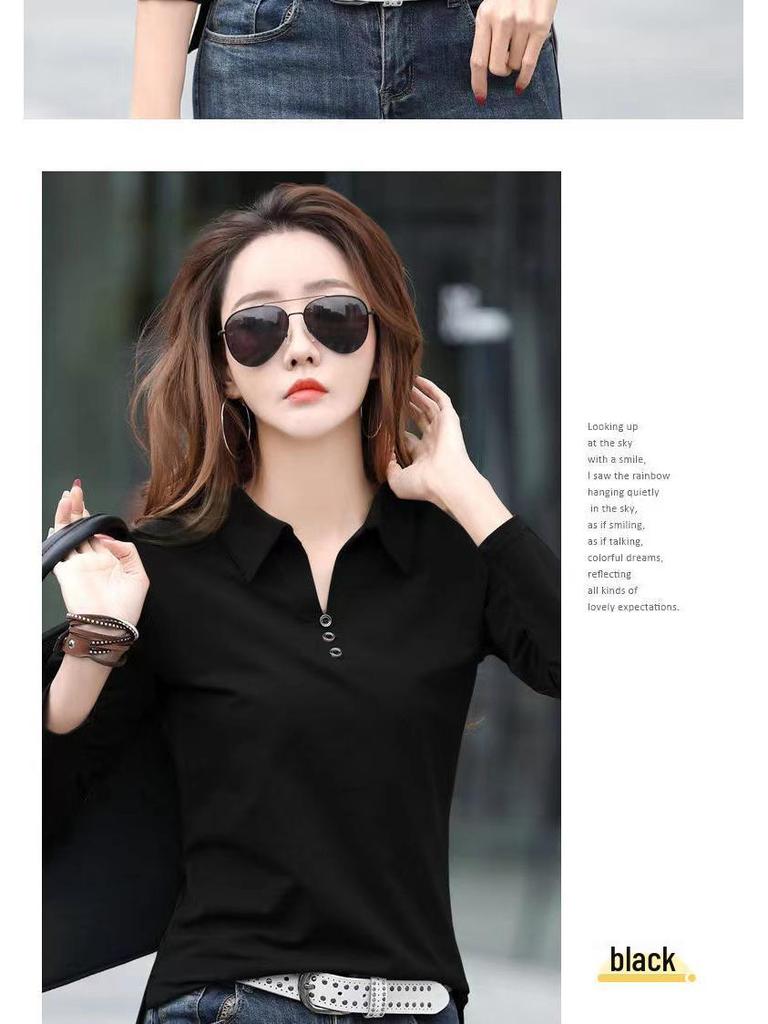 Women's Plus Size Solid Color Long Sleeve Polo Collar Slimming Outerwear T-Shirt - Spring/Summer Collection