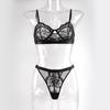 Sexy Perspective Lingerie Lace Bra Bikini Pajamas Underwear Three-point Split Bra Briefs Set