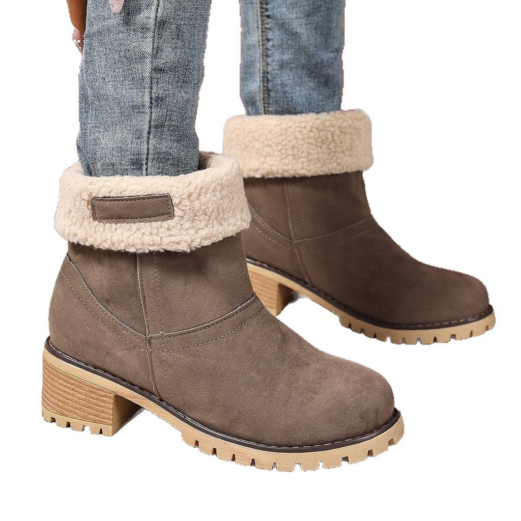 Winter New Thick-heeled Fleece Thickened Snow Boots for Women Plus-size Warm Boots Cotton Shoes for Women