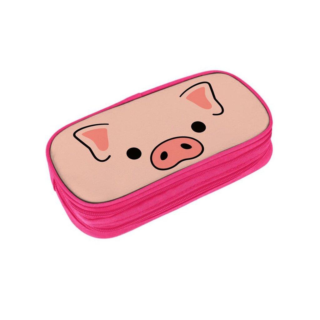 Estuche Multifuncional de Doble Capa con Estampado de Cerdito Rosa para Niños/Niñas Mejor Regalo Estuche de Lápices de Dibujos Animados 2D para Niños