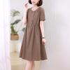 Women's 2025 Summer Fashion Pure Cotton Loose Mid-Length Short Sleeve Dress for Middle-Aged Moms