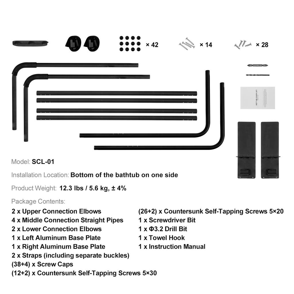 SucceBuy Whirlpoolabdeckung Heber Spa-Abdeckung Heber Höhe 31,5"-41,3" Breite 57"-92,5" Verstellbar Unter beiden Seiten montiert Geeignet