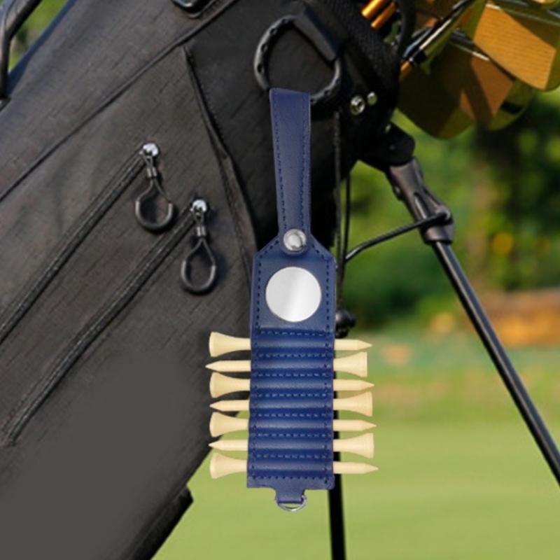 Outdoor Golfs Tees Holder Portable PU Leather Golfs Tees Storage Bag Carry Pouch 7 Slot Golfs Tees Carriers Hanging Pouch