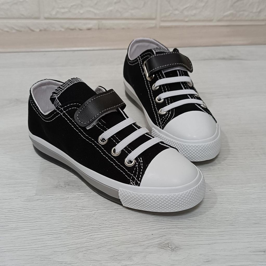 Fiyra 9002 Czarne lniane tenisówki dziecięce na rzepy