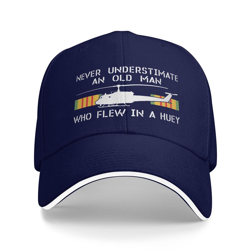 Summer Casual Baseball Cap NEVER UNDERSTIMATE AN OLD MAN WHO FLEW IN A UH-1 HUEY Sport Hats For Sunscreen Fitted Baseball Caps
