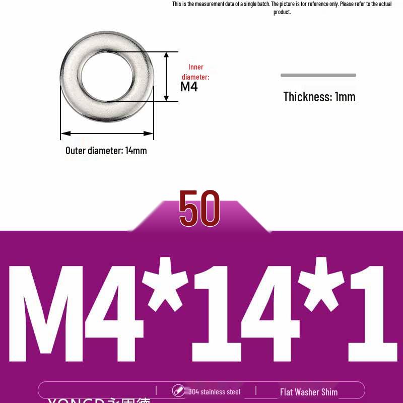 304 Stainless Steel Thickened Flat Washer / Ultra-thin Metal Gasket, Sizes M1.6-M10