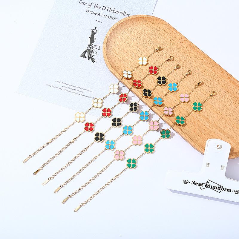 Four Leaf Grass Bracelet Five Flower Fritillaria Good Luck Four Leaf Grass Titanium Steel Bracelet