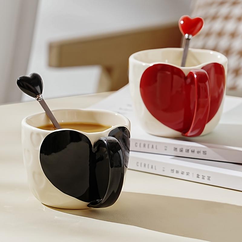 Set 2 Cutii Cadou Set Cești Ceramice Inimă Cuplu, Set Cești Cafea Cutie Cadou Romantice pentru Îndrăgostiți