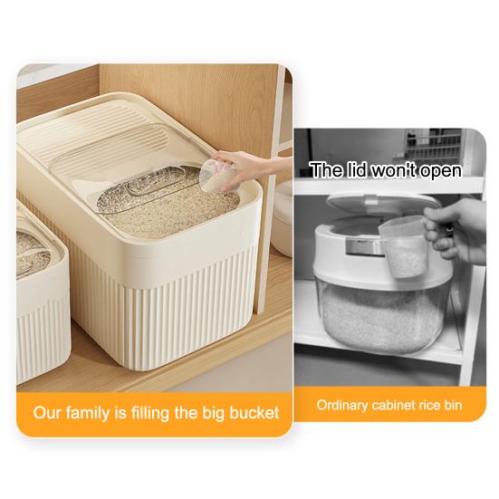 Household Rice Bucket with Measuring Cup Large Capacity Airtight Rice Storage Container with Push-Pull Seal Cover Moisture And Insect