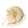 Round Shape Straw Bag Flower Handmade Mini Handbag Creative Design Crossbody Style Children Shoulder Bag Children Girls