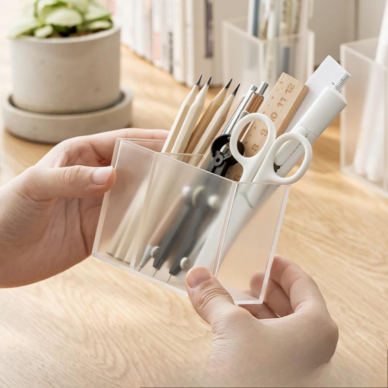 Transparent Frosted Office Simple Storage Pen Holder, Student Learning Multifunctional Pen Case