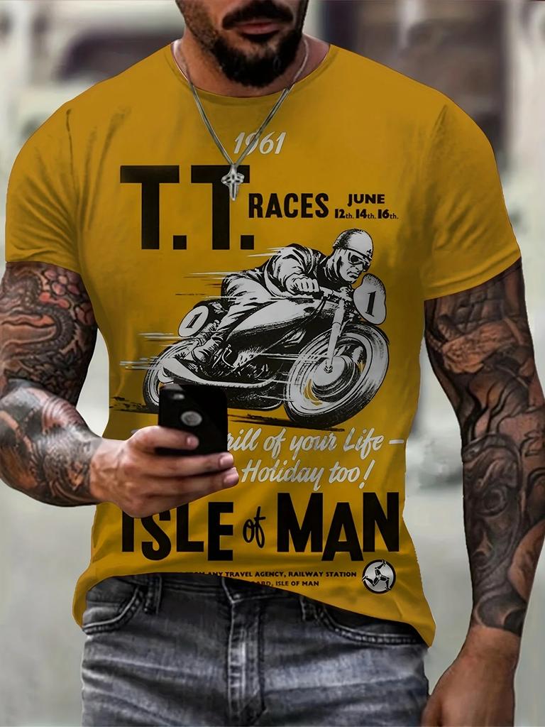 2024 T-Shirt For Men's Motorcycle Printed 3D Tshirts Summer Oversized T-Shirt Men's Short Sleeve Tops Men's Clothing Streetwear