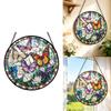 Stained Glass Sun Catcher Window Decors Window Display Glass Hanging Panel with Black Metal Frame, Stained Glass Accent with Chain for Home Accent Use