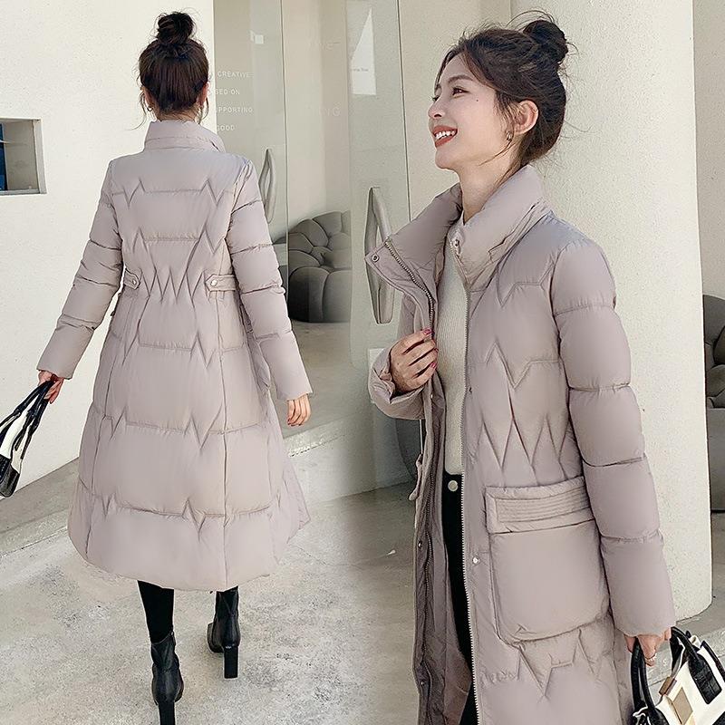 Big pocket hooded down cotton clothes cotton clothes winter new temperament removable hat medium and long knee cotton clothes
