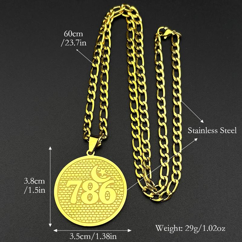 Muslim Arabic 786 Allah God Name Quran Stainless Steel Necklaces Wommen Men Islamic Talisman Star Crescent Moon Pendant Jewelry