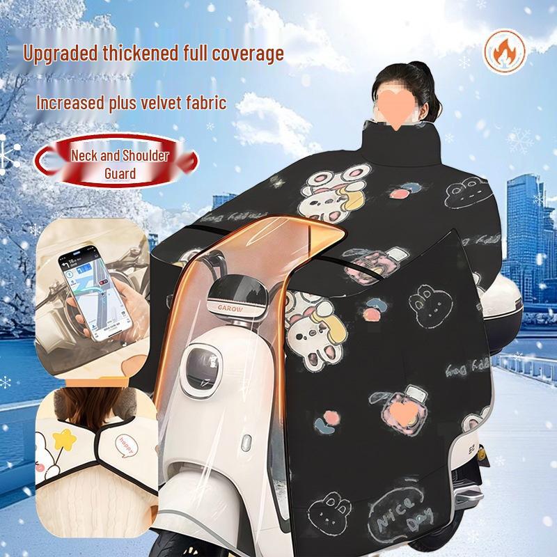 Windproof Fleece-Lined Electric Vehicle Windshield Cape - Full Coverage for Neck & Shoulder Warmth and Cold Protection.