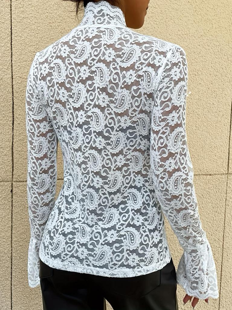 Elegant Lace Bell Sleeve Slimming Top for Women