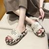 Fashion Women's Shoes 2024 Hot Sale Peep Toe Women's Slippers Fashion Color Matching Color Matching New Rivet Plus Size Flat Slippers