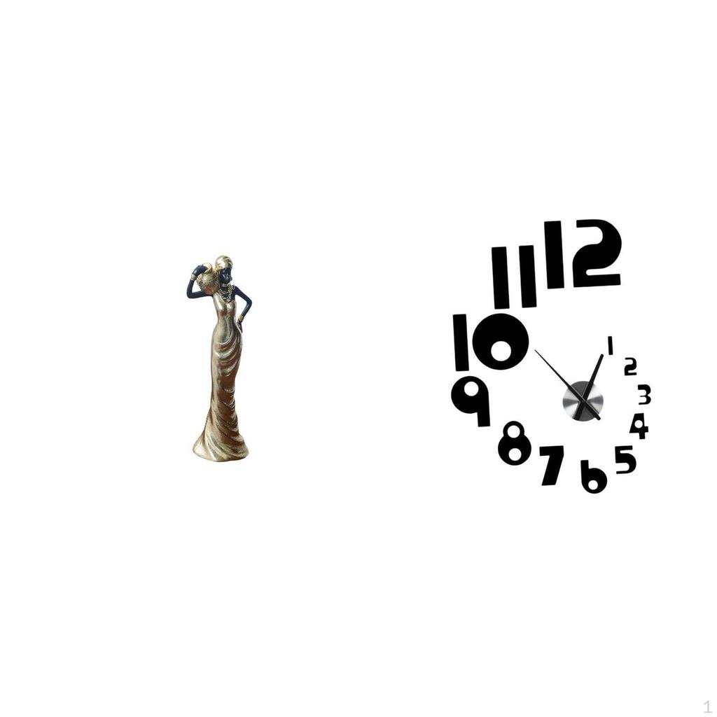 Vintage Tribal Lady Statue Tabletop Ornament with 3D DIY Wall Clock Stylish Arabic Numbers