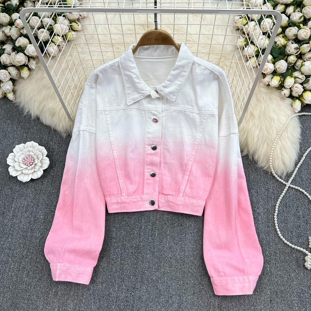 

RUGOD Джинсовая куртка с градиентом, женская осенняя укороченная куртка в стиле ретро