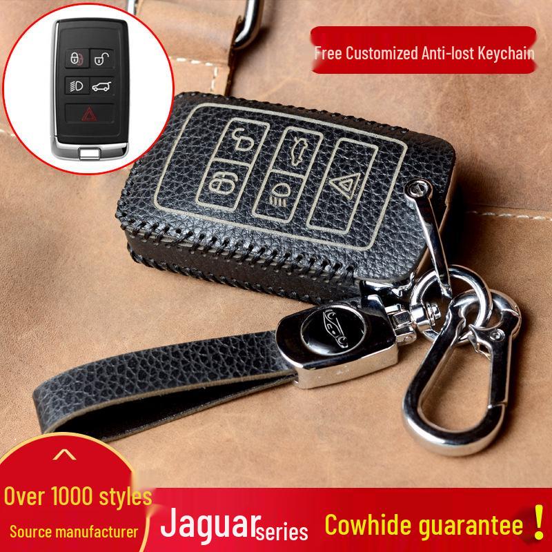 Genuine Cowhide Car Key Case for Jaguar XEL, XFL, XF, XE, F-Pace, XJ - Women's High-End Smart Model with Buckle.