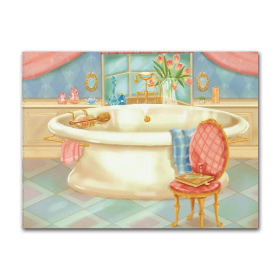 Retro Victorian Bathtub Vintage French Bathroom Tub Poster Canvas Painting Print Wall Art Picture for Bath Room Home Decor