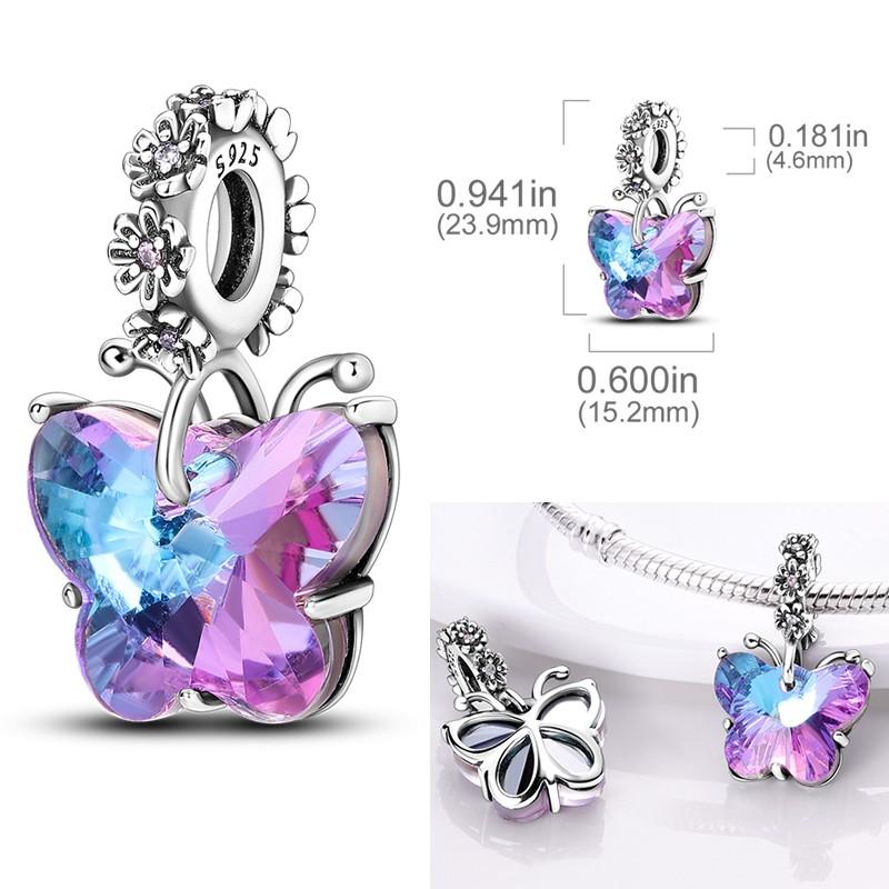 Charms Bead Copper Pink Butterfly Luminous Firefly Dangle Fit Pandora Bracelet Necklace Diy Jewelry