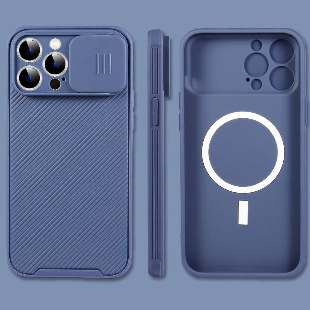 

Защита объектива камеры слайдера для магнитного беспроводного зарядного чехла Magsafe для iPhone 16 15 11 12 13 14 Pro Max силиконовый чехол For iPhone 13 Mini темно-синий