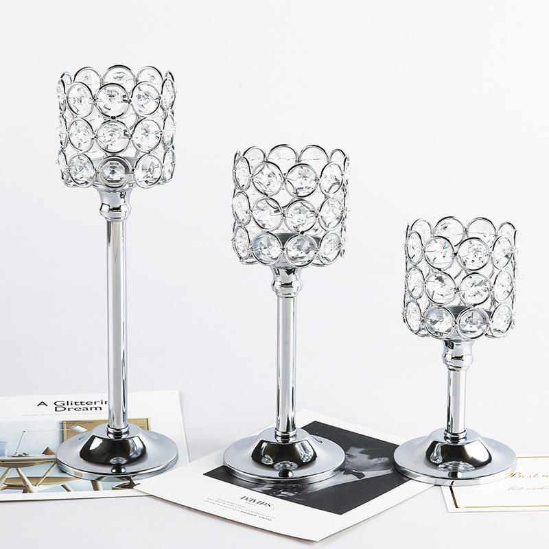 Crystal Candle Holder European Style Candlestick High-end Iron Metal Decoration Handicrafts Hotel Wedding Home Decor Decoration