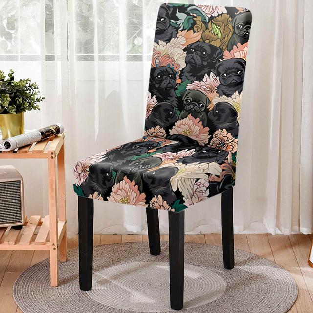 Stuhlhusse für Esszimmerstühle mit niedlichem Tier-/Hunde-Print, dehnbar, elastischer Stuhlbezug mit Blumenmuster, Sitzbezug für Küchenhocker, Heim- und Bankettdekor