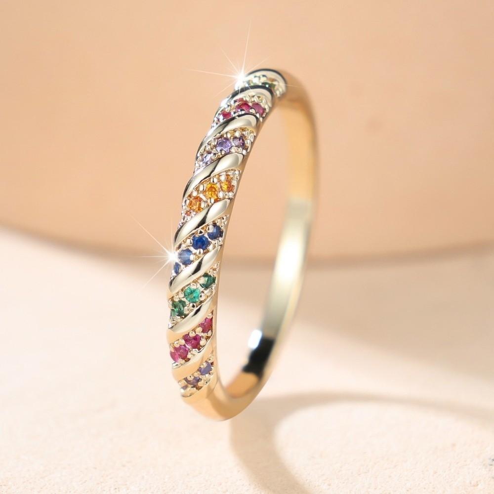 Multicolor Zircon Twisted Rings Round Stone Bridal Wedding Jewelry Round Stone Rings Women