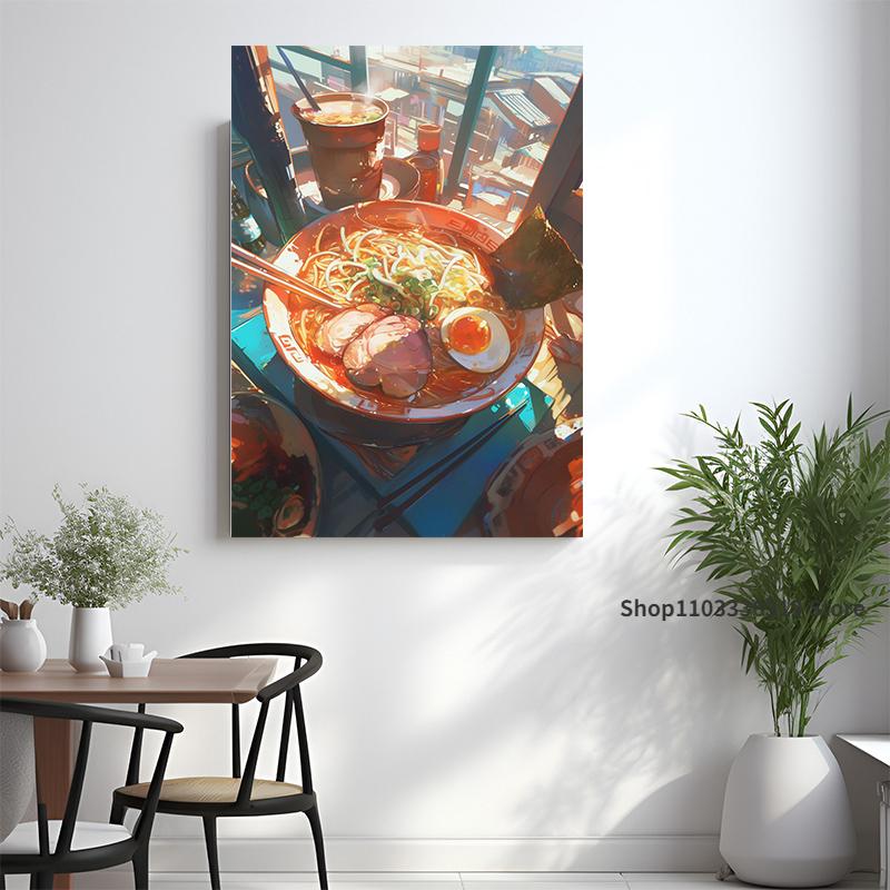 Neon Style Ramen Japanese Food Noodles Eggs Art Poster Canvas Painting Wall Prints Picture for Living Room Home Decor