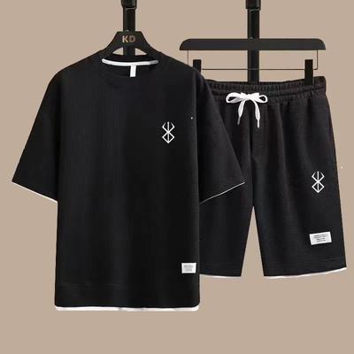Summer Mens Two Piece Set Men Casual T-Shirt + Shorts Set Mens Sports Suit Fashion Short Sleeve Tracksuit S-XXXL