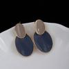 Morandi Cold Wind Dripping Oil Irregular Oval Earrings, French Retro Advanced Haze Blue Stud Earrings