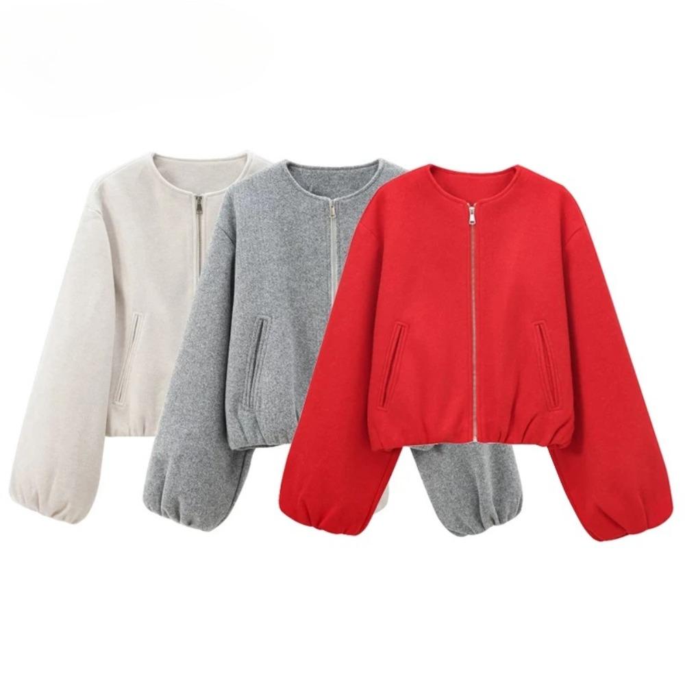 Red Zipper Bomber Jackets for Women Soft Cropped Jackets Long Sleeve Woman's Sports Jacket Outerwears