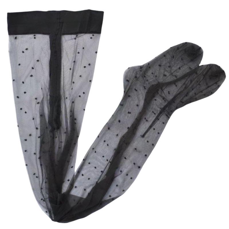 Ultra-Thin Plus Size 512-Needle Polka Dot Stockings with Foot Shape - Seamless, Silky, High-Transparent 360 Gusset.
