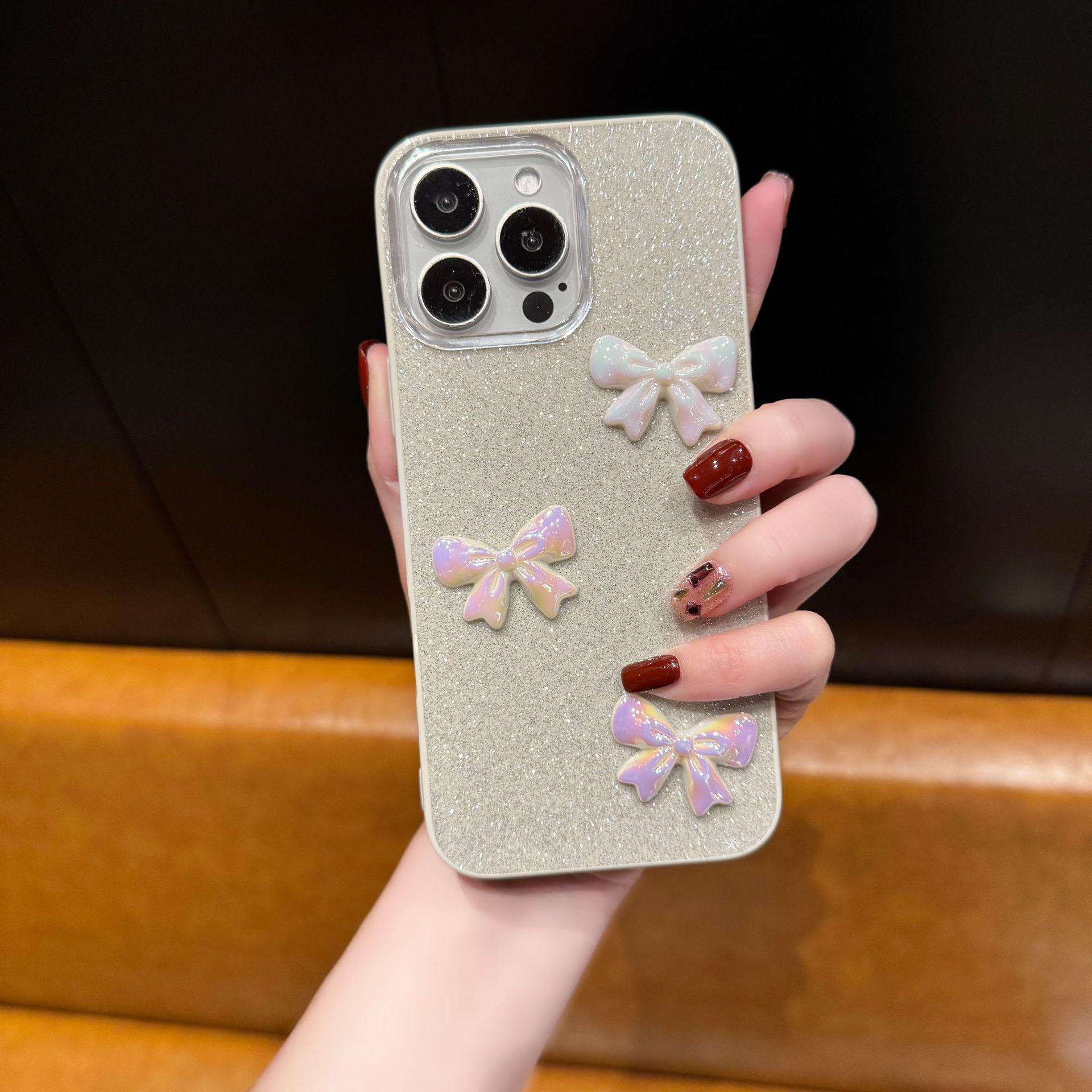 

Glitter Bowknot Phone Case for Apple 17 Pro Max/16/12/11 - Cute & Simple Design with Integrated Button. iPhone 14 Pro