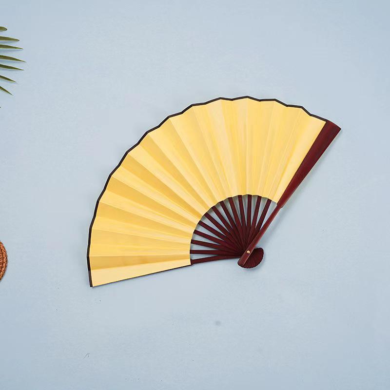 8/10 Inch Men's Silk Folding Fan with Red Bone - Red, Yellow, White & Black Options