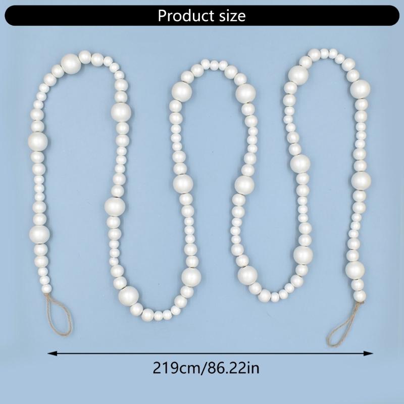 Woodeb Bead Christmas Garland Christmas Tree Wood Beads Hanging Ornament For Wreath Mantels Staircase Holiday Decoration