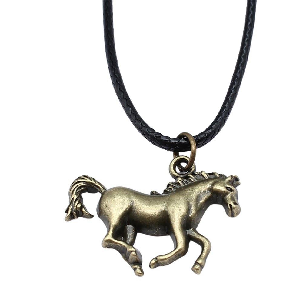 Running Horse Pendant Elephant Necklace Equestrian Western Jewelry With 45cm Leather Chain