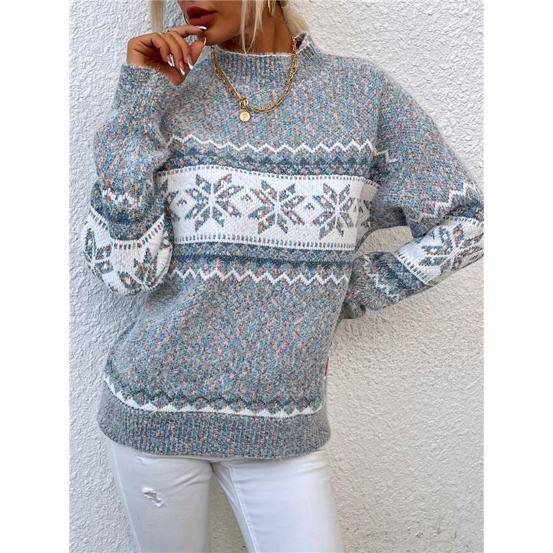 Half Turtleneck Snowflake Sweater Women