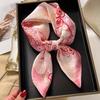 Women's Korean Style Retro Printed Imitation Silk Scarf for Professional and Casual Use