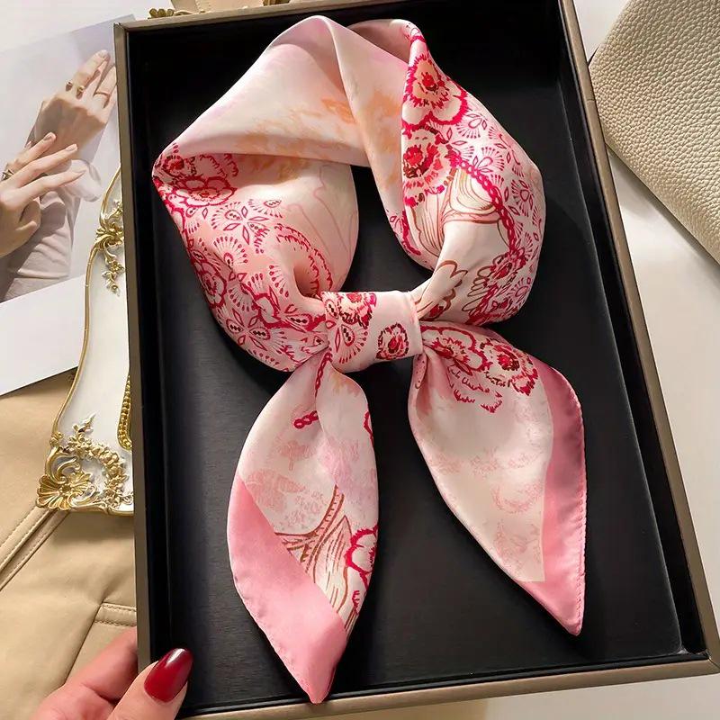 Women's Korean Style Retro Printed Imitation Silk Scarf for Professional and Casual Use